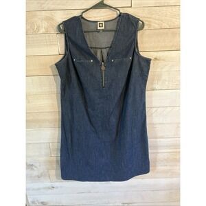 AK Anne Klein Sleeveless Denim Dress with Front Zip Size 8 Fast Shipping